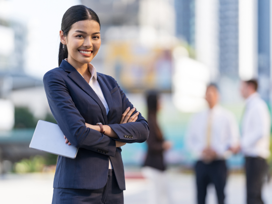 Business woman smiling at camera
